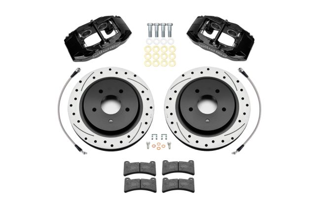Wilwood - 140-167672-D - Wilwood Big Brake Kit - Rear - 305x26mm Curved Slotted & Dimple Drilled - DPC56 Black