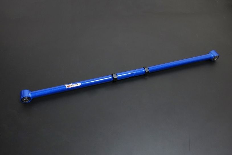 Blue metal rod with bolts on a black background