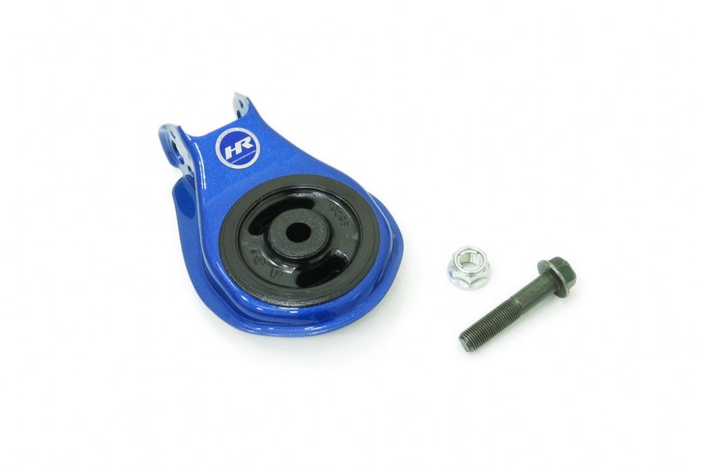 Blue metal component with black center and a bolt on a white background